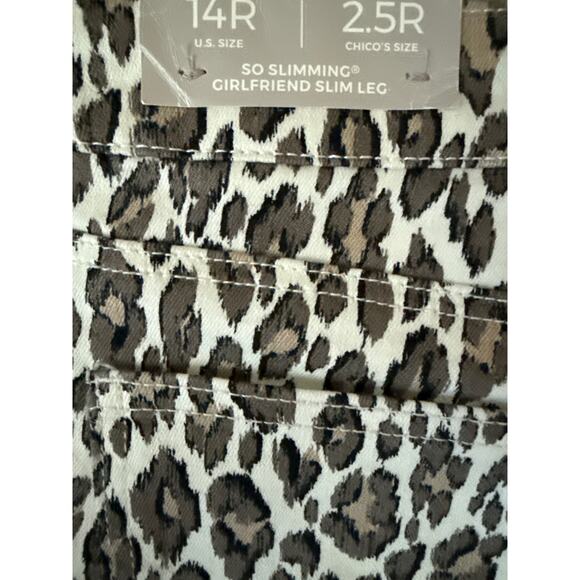 Chico’s So Slimming Girlfriend Cheetah Print Slim Leg Ankle Jeans Brown Size 14R - Picture 7 of 10
